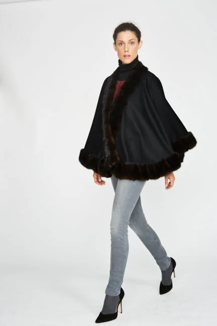 Factory Direct Sale fashion-forward coatMahogany Mink Fur Cashmere Cape (Petite)