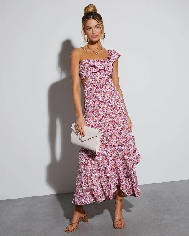 Members Only wrap-around dressJolie Floral One Shoulder Maxi Dress
