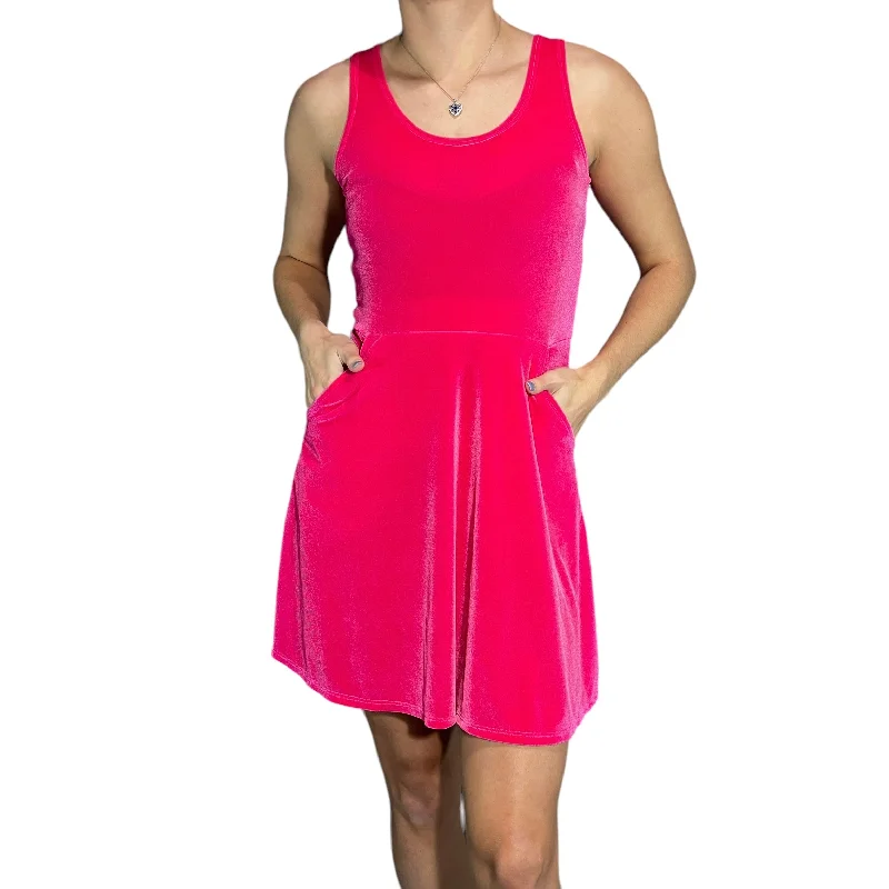 New Arrival t-shirt dressNeon Pink Velvet A-line Mini Dress w/Pockets
