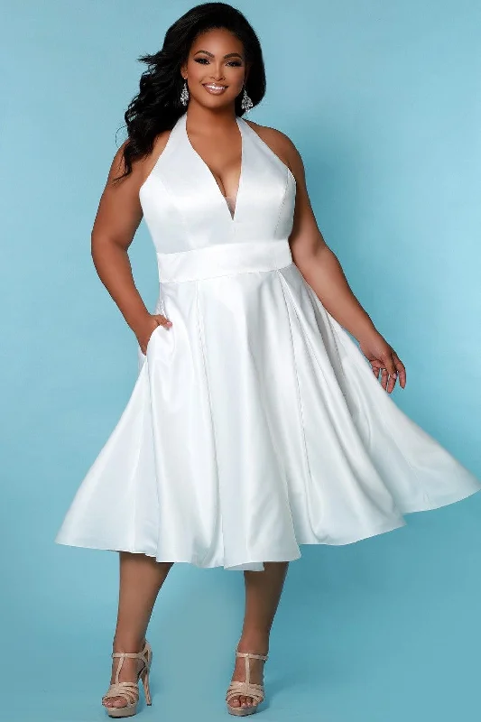 Price Drop casual slip dressSydneys Closet SC5266 Bridal Halter Tea Length Wedding Dress
