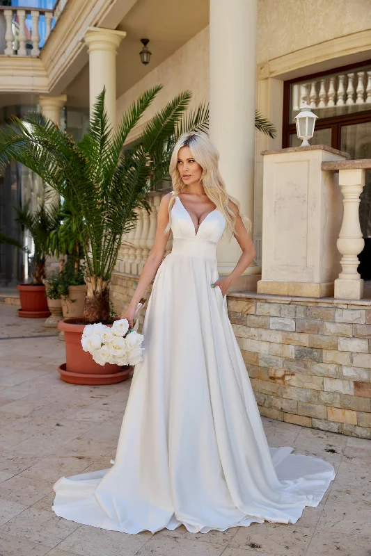 Markdowns chic slip dressTina Holly BA269W Long A Line Simple Wedding Dress