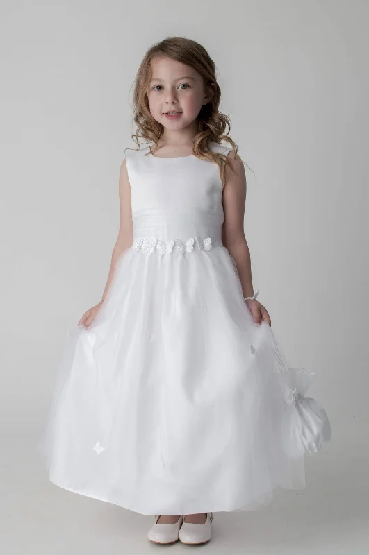 Special Promotion midi dressButterflies Flower Girl Dress - with Petal Bag - White