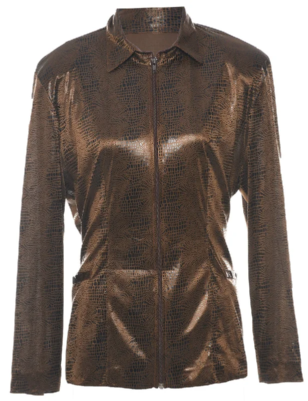 Weekend Deal chic padded coatSnakeskin Pattern Dark Brown Jacket - L