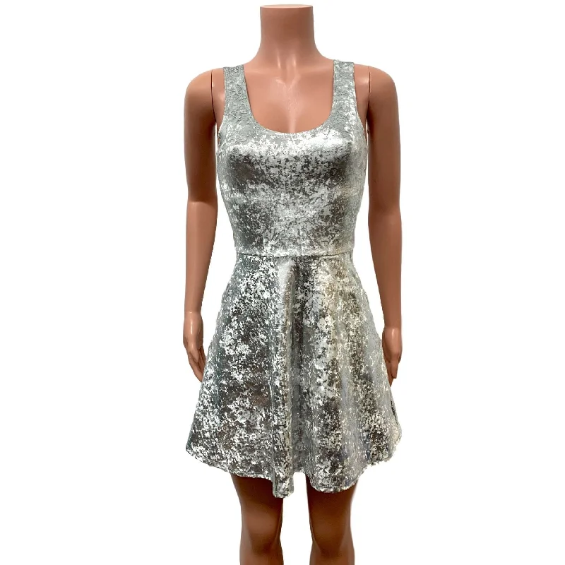 While Supplies Last trendy mini dressSilver Gilded Velvet A-line Mini Dress w/Pockets