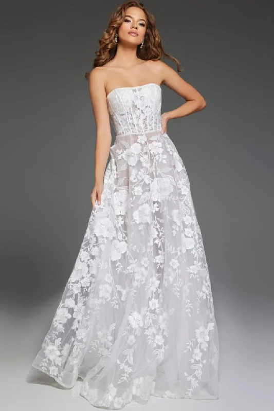 Referral Discount lace dressJovani JB42148 A Line Bridal Gown Long Floral Wedding Dress