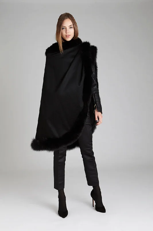 Limited Time Discount classic trench coatBlack Fox Fur Cashmere Cape