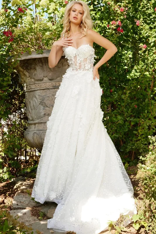 Clearance Event v-neck dressJovani JB23918 Ruffle Long A Line Pleated Wedding Dress