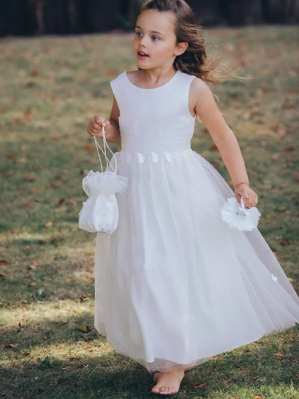 Limited Edition elegant shift dressButterflies Flower Girl Dress - with Petal Bag - Ivory