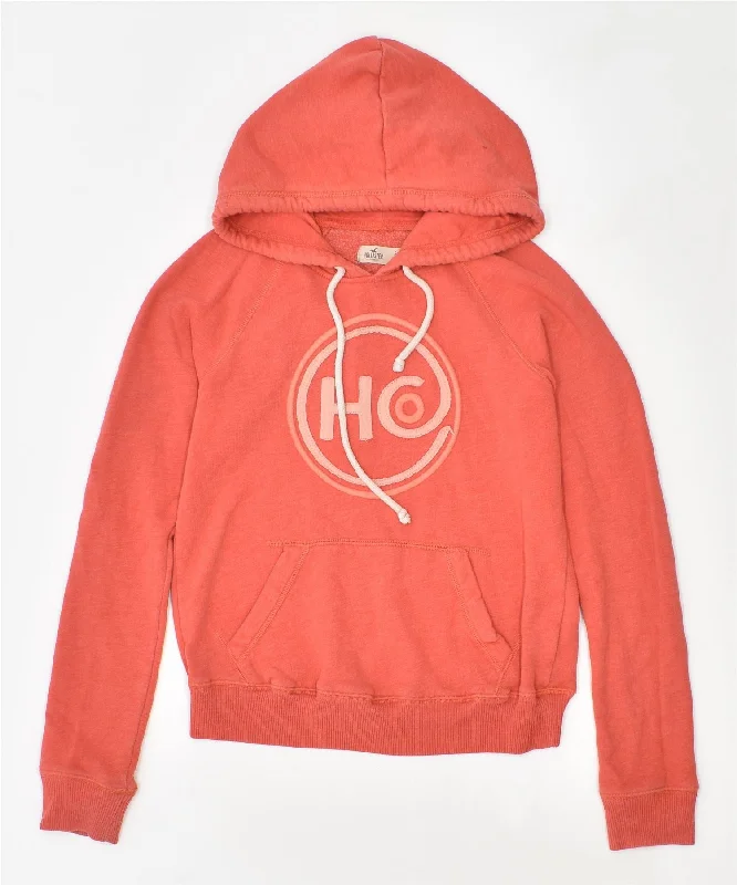 Deal Alert soft sports hoodieHOLLISTER Womens Graphic Hoodie Jumper UK 10 Small Pink Cotton