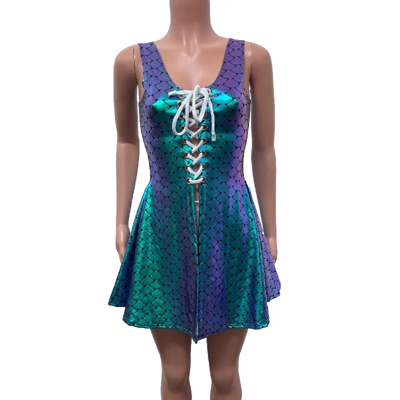 Price Drop sophisticated dressLace-Up Open-Front Dress - Mermaid Holographic