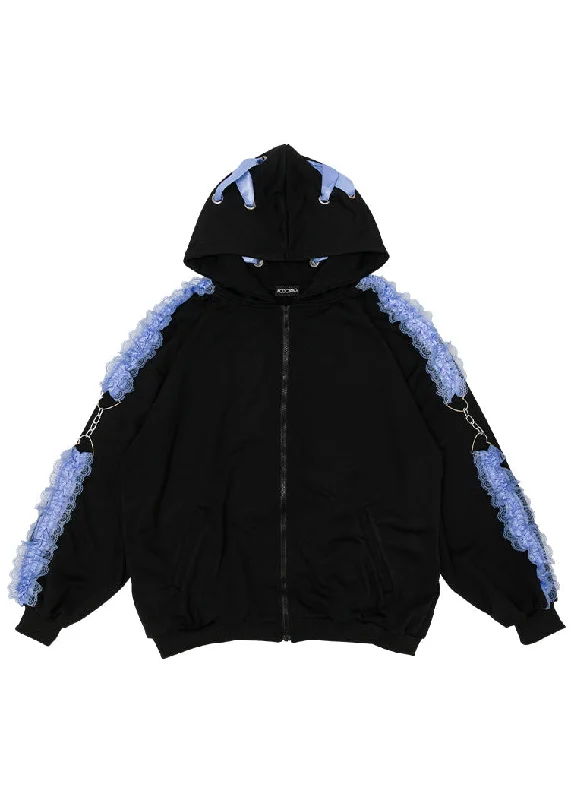 Today's Special Love Punk Lace & Ribbon Oversized Zip Up Hoodie