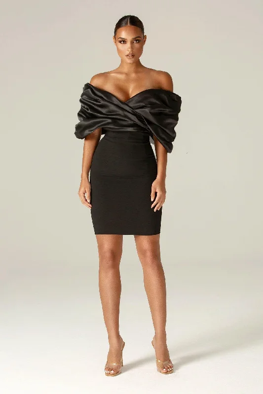 Epic Deals stylish dressMaribel Crepe Ruffle Shoulder Dress (Black)