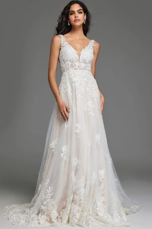 Limited Stock long sleeve dressJovani JB220005 Long Bridal Gown Floral A Line Wedding Dress
