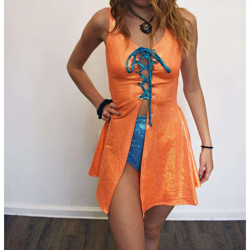 Special Promotion playful dressLace-Up Open-Front Dress - Orange Sparkle
