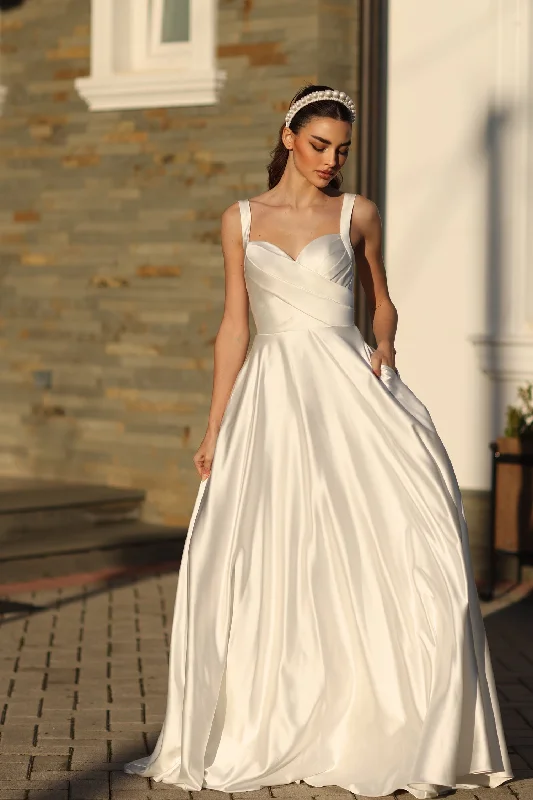 Instant Savings summer floral dressTina Holly BB210W Pleated A Line Long Ball Gown Wedding Dress