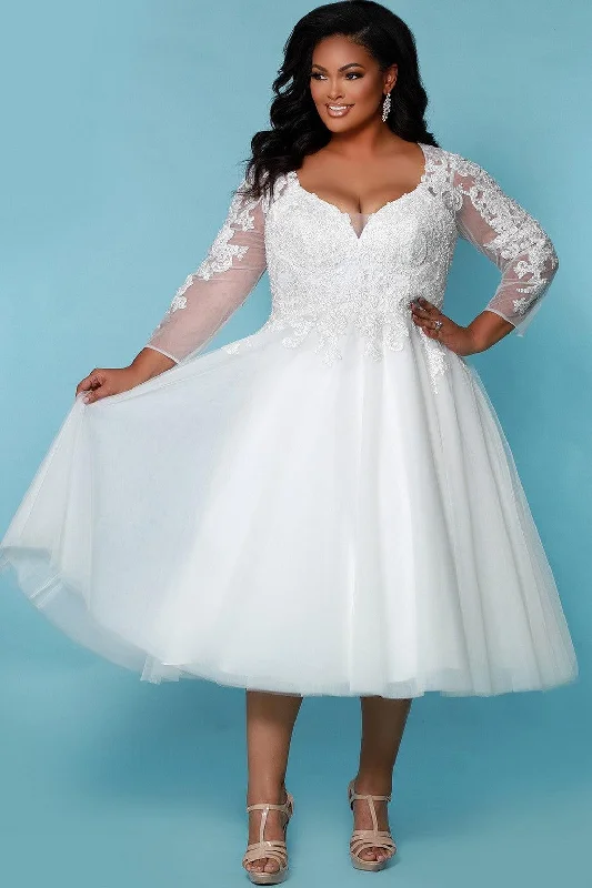 Doorbuster Deal t-shirt dressSydneys Closet SC5265 Long Sleeve Tea Length Wedding Dress