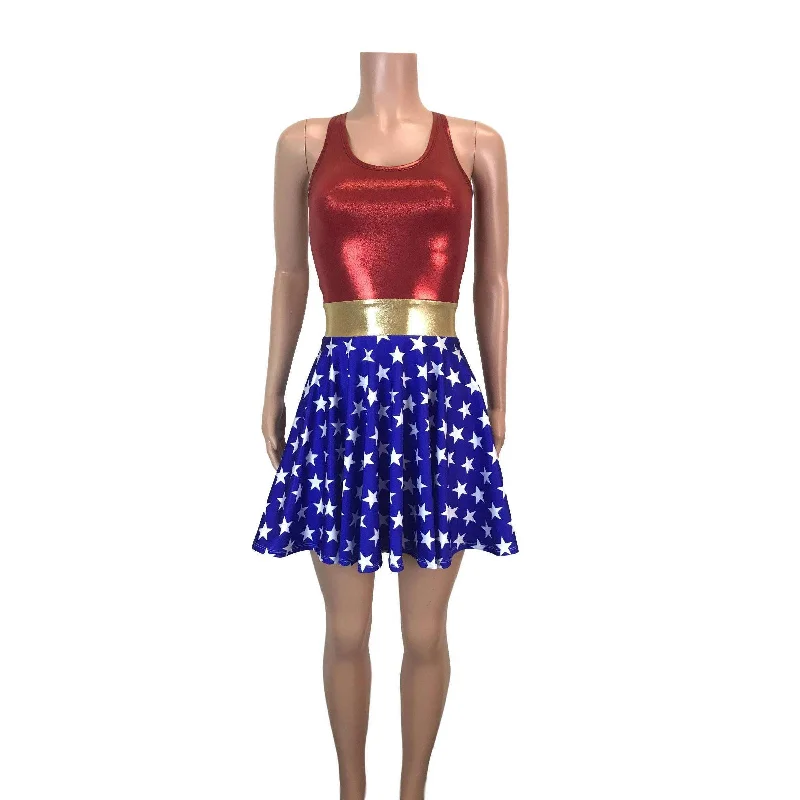 Savings Bonanza mini dressWonder Woman Skater Dress Costume- Clubwear, Rave Wear, Mini Circle Skirt