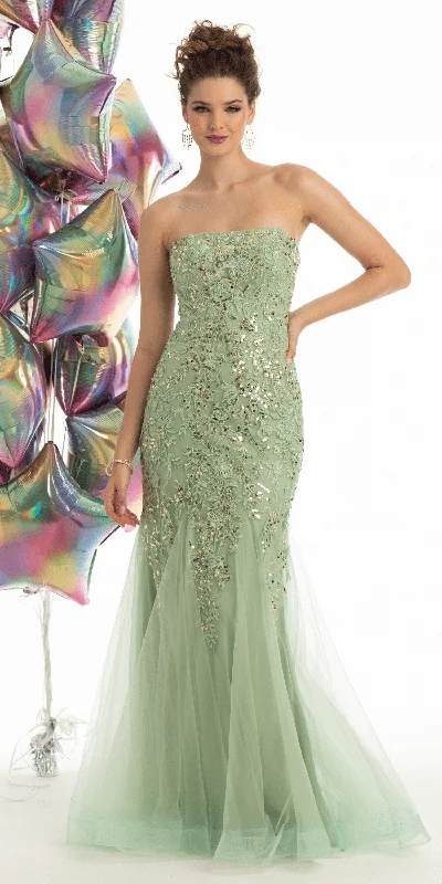 Price Fest party-ready dressStrapless Embroidered Mermaid Dress with Mesh Godets