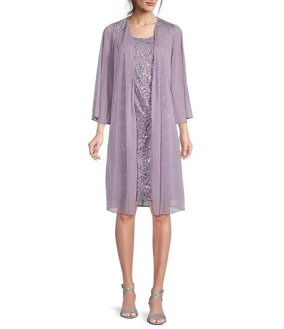 New Markdowns knit dressMarina Short 3/4 Sleeve Glitter Lace Jacket Dress