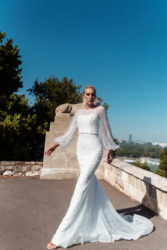 Price Buster silk dressTina Holly BB016 Long Sleeve Mermaid Wedding Dress