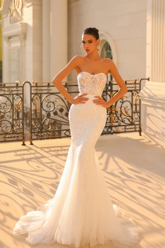 Savings Bonanza one-shoulder dressTina Holly TW122 Sequin Floral Long Fitted Wedding Dress