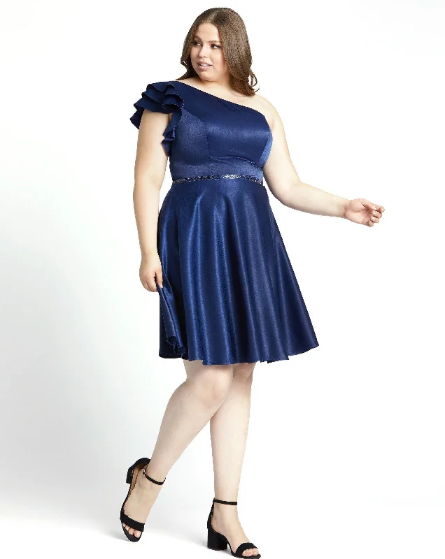 Sneak Peek Sale comfy dressMac Duggal 49229 Short Plus Size One Shoulder Dress